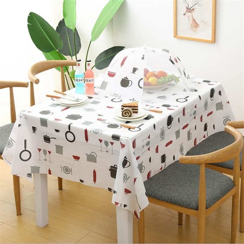 Khăn trải bàn bằng nhựa chống thấm nước chống dầu họa tiết hoạt hình đơn giản trang trí nhà