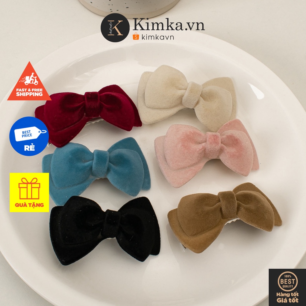 (0685) Cặp Tóc Nơ Nhựa Dạ Mịn Cổ Điển Hàn Quốc