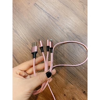 Cáp sạc bọc dù dài 1,2m 3 đầu gồm microusb , lightning và type-c 5 màu