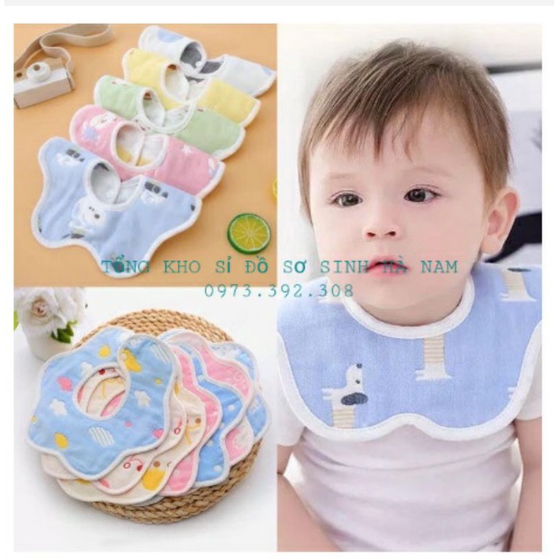 Set 2 yếm xô tròn sợi tre 6 lớp xoay 360 độ có cúc bấm dày dặn siêu thấm hút dành cho bé