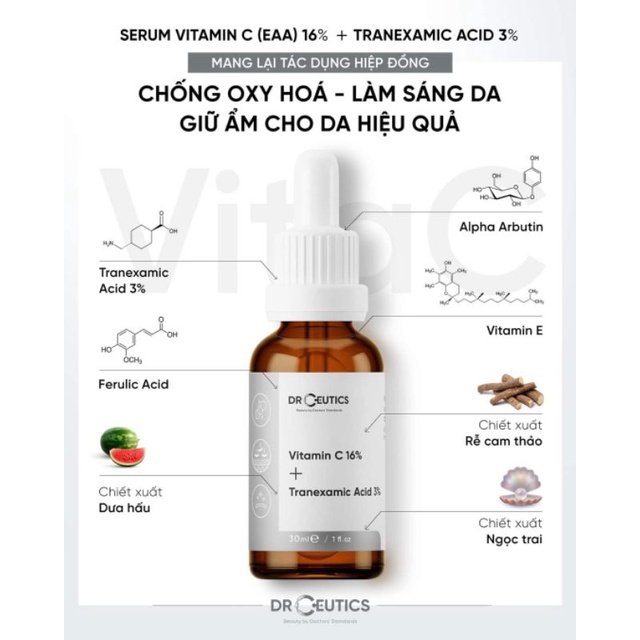 Serum Vitamin C 16% Drceutics và Basic vitamin C 12% Drceutics ngừa lão hóa sáng da mờ thâm