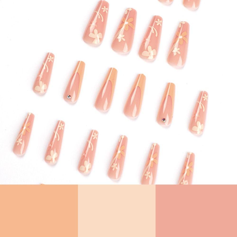 Set 24 Móng Tay Giả Hình Hoa Màu Vàng Có Thể Tháo Rời