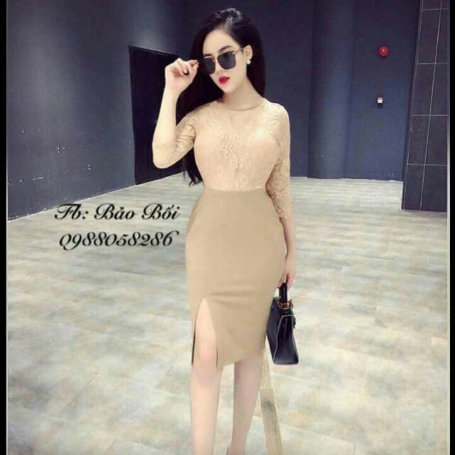 Đầm ren pha lưới váy thun