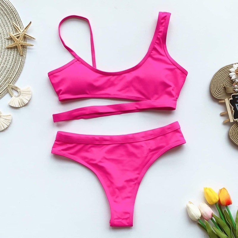 [BKN579] &lt;ÂU&gt; SET BIKINI CUTOUT ĐEN/HỒNG NEON (CẠP CAO)