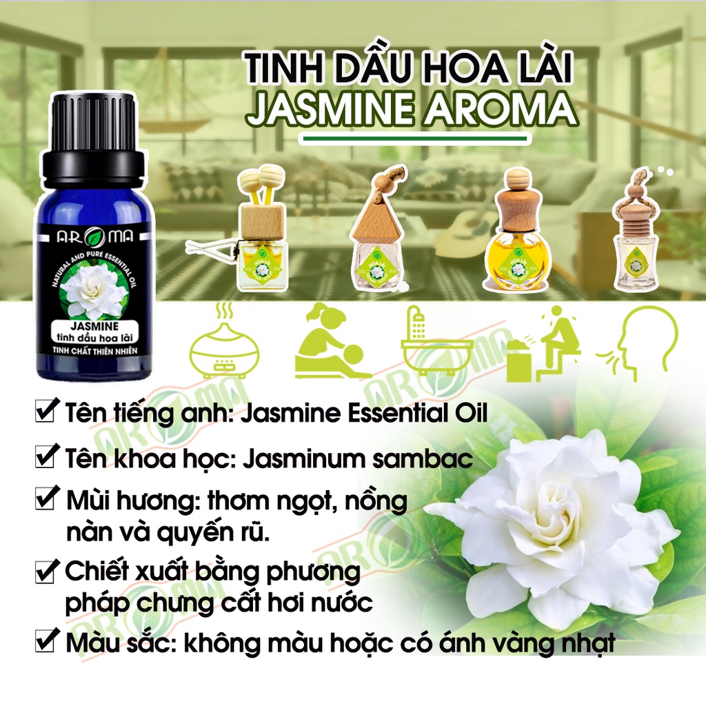 Tinh dầu Hoa lài Aroma Jasmine essential oil, tinh dầu thơm phòng, đánh thức cảm xúc ngọt ngào