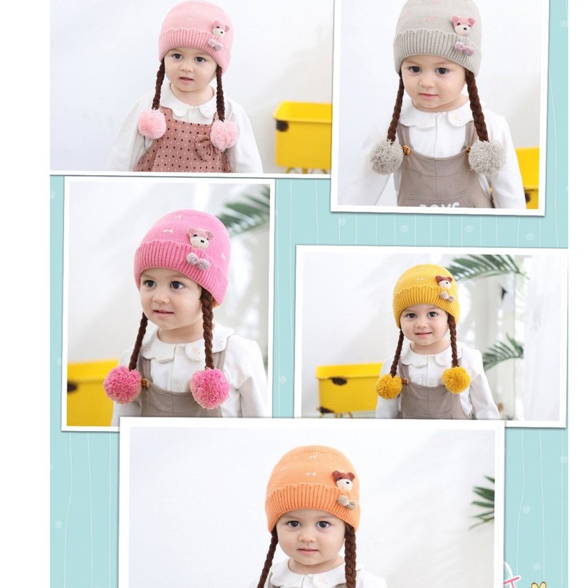 Mũ/Nón LEN 2 bím tóc M62_cho bé 3 tháng đến 15 tháng