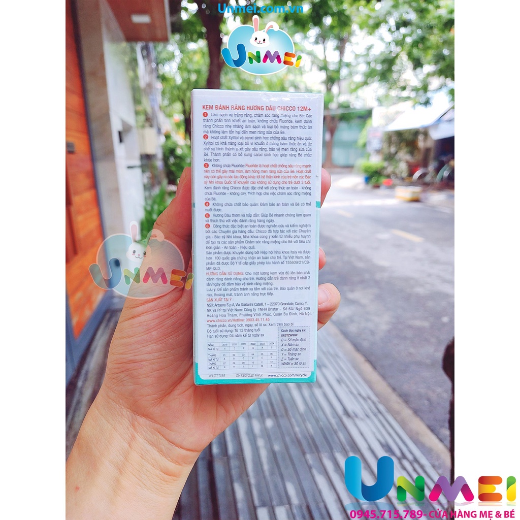 Kem Đánh Răng cho Bé Chicco, Nuốt Được, Không Fluoride, Chai Lớn 50ml, Dâu ,Chuối táo ,Hàng Italy