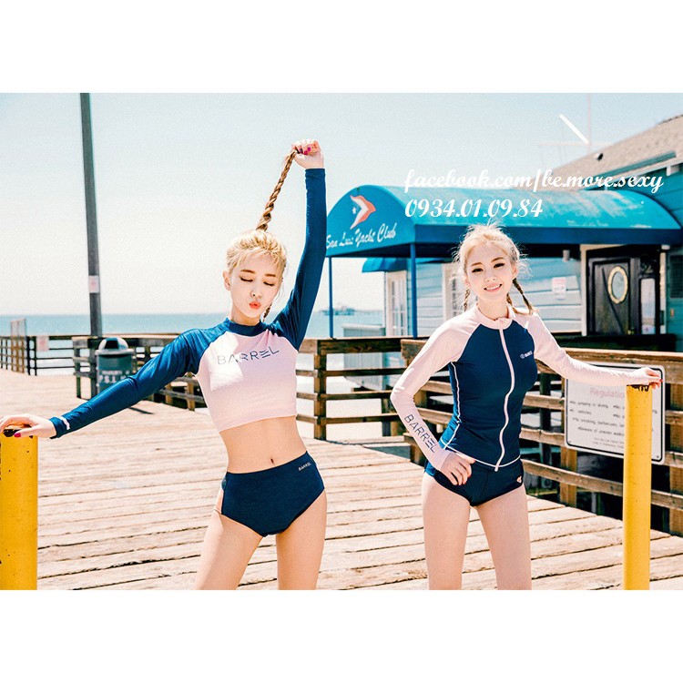 Đồ bơi dài tay Hàn Quốc áo khoác xanh tay hồng | BigBuy360 - bigbuy360.vn