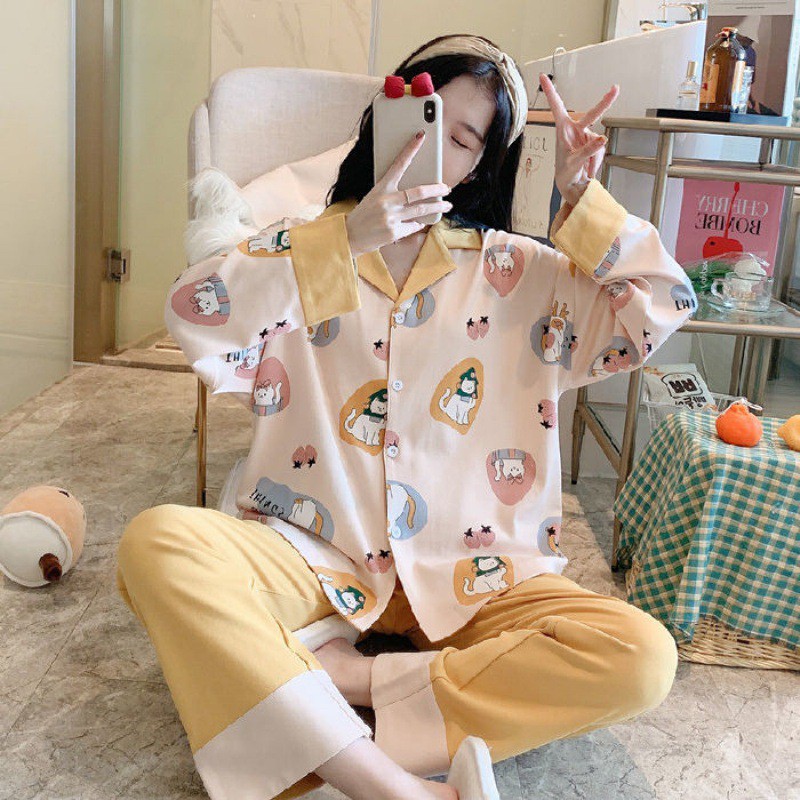 Pijama- Đồ Bộ Ngủ Nữ Cotton Áo Dài Quần Dài Nhiều Mẫu DDCP03