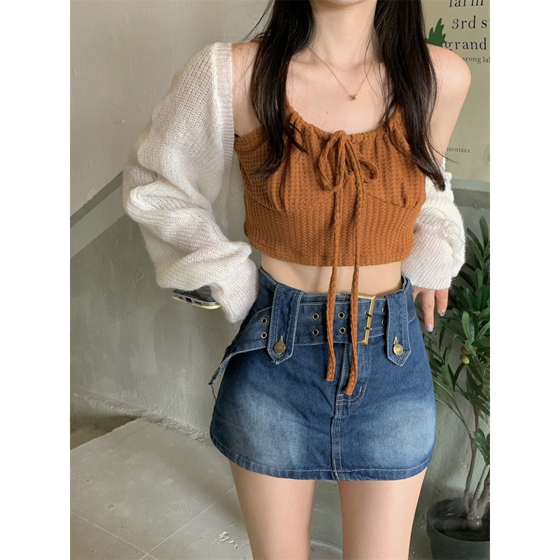 QADCOL Áo hai dây Gợi Cảm + Khăn Choàng Bên Ngoài (Lối Riêng Lẻ)