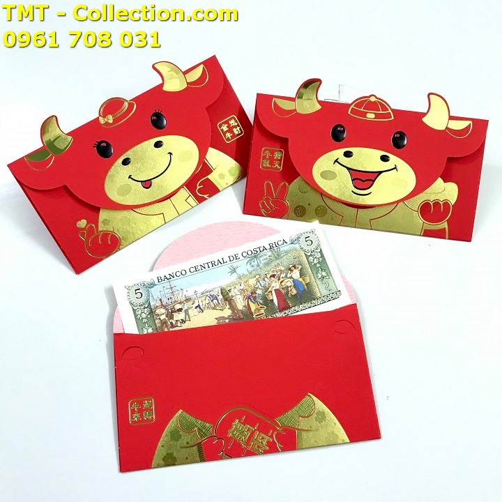 Set 6 bao lì xì con trâu 3D cute nhũ vàng 2021 (Mẫu 1) chất liệu giấy bìa – Xudapet - SP000672