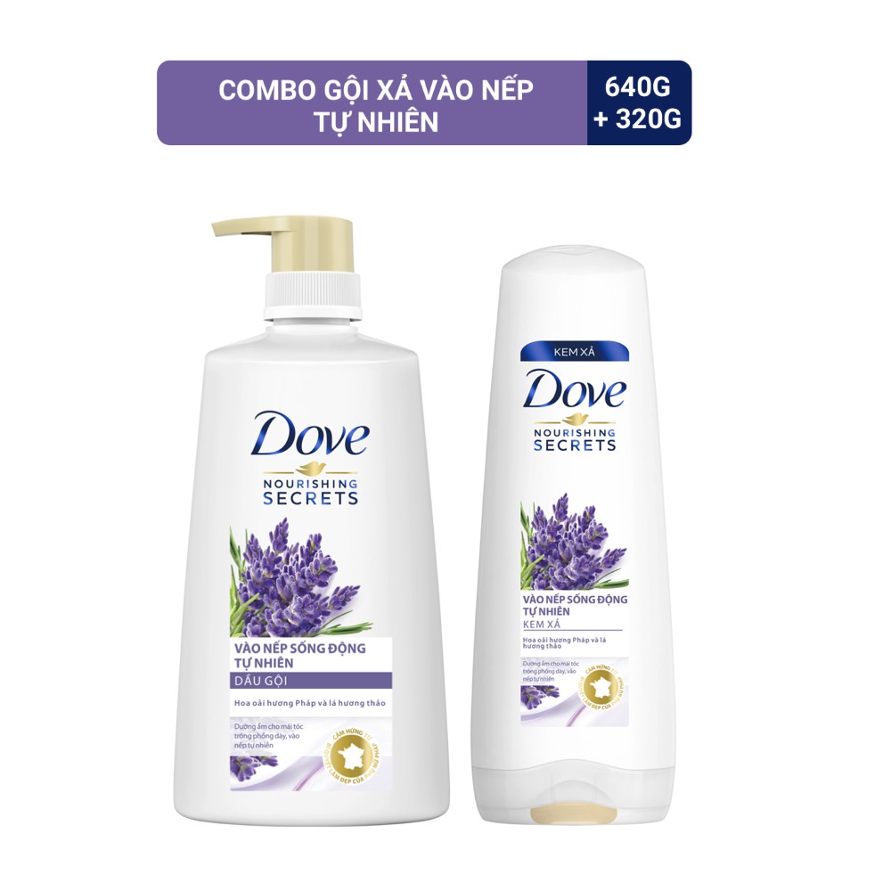 Combo dầu gội 640gr + dầu xả 320gr Dove thiên nhiên Vào nếp sống động tự nhiên