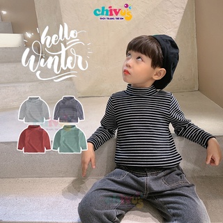 Áo giữ nhiệt cho bé CHIVU'sKID áo giữ nhiệt cổ cao 7 phân cho bé trai bé gái chất cotton len dày dặn họa tiết kẻ sọc
