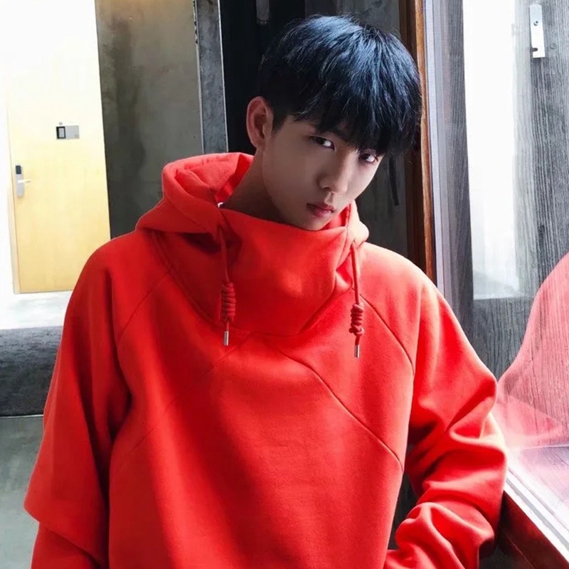 Áo Hoodie Dài Tay Cổ Cao Với Thiết Kế Trơn Màu Xinh Xắn