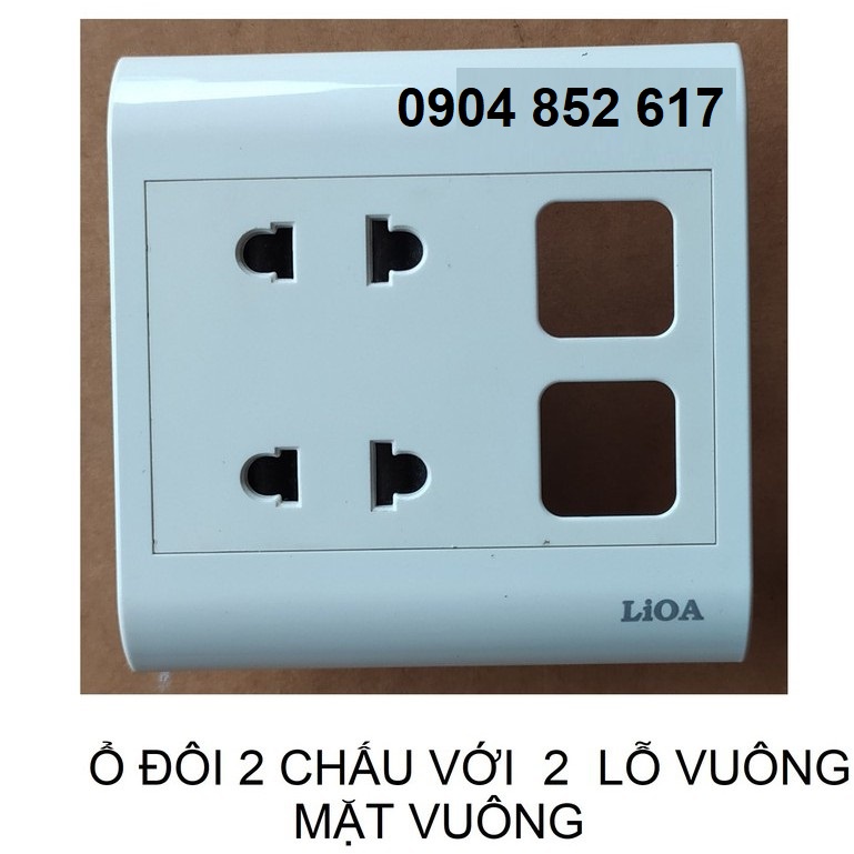 Mặt vuông ổ đôi 2 chấu + 2 lỗ công tắc LIOA