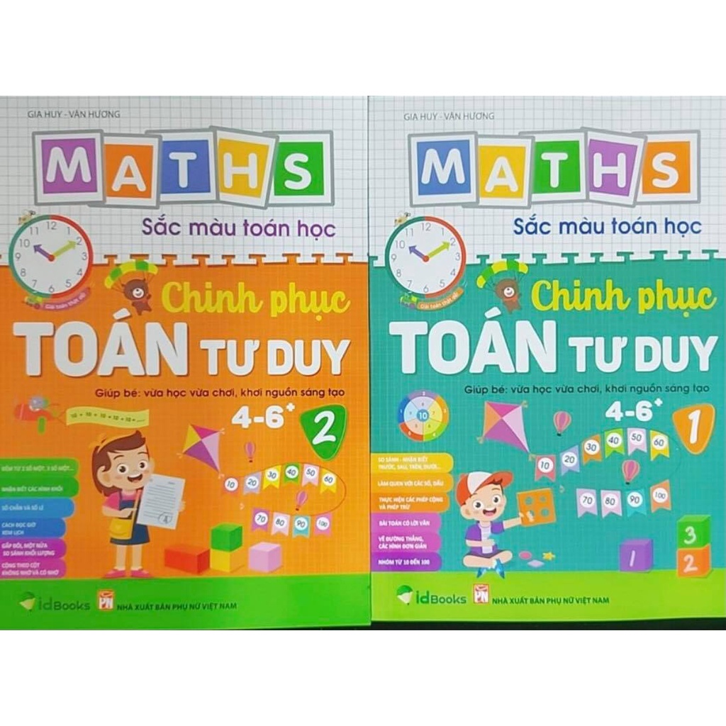 Sách Combo Maths Sắc màu Toán học Chinh Phục Toán Tư Duy 4-6 tuổi tập 1+2