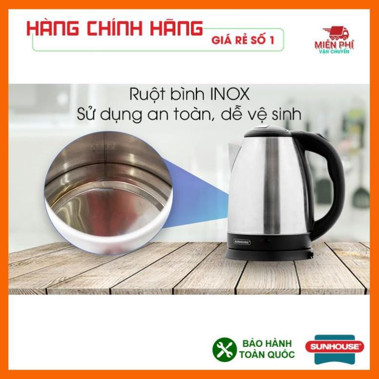 Ấm siêu tốc, bình đun siêu tốc Sunhouse SHD1182, 1,8 LÍT, inox 2 lớp, đun sôi nhanh, tự động ngắt khi sôi.