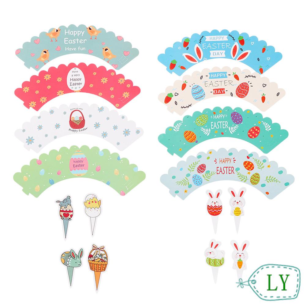 Set 24 Giấy Gói Bánh Cupcake / Bánh Ngọt Hình Thỏ / Trứng Phục Sinh Diy Trang Trí Tiệc Cho Bé