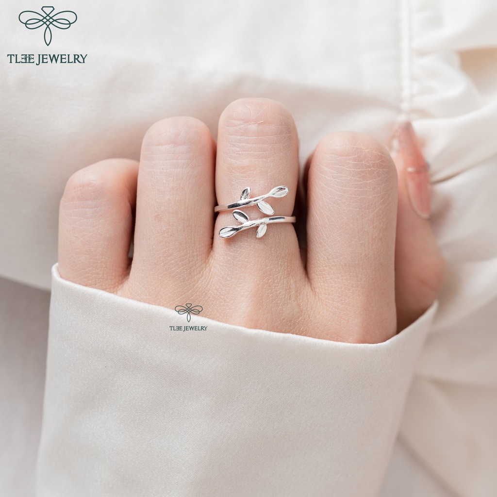 Nhẫn bạc nữ TLEE lá hai cành basic cá tính TleeJewelry A0210