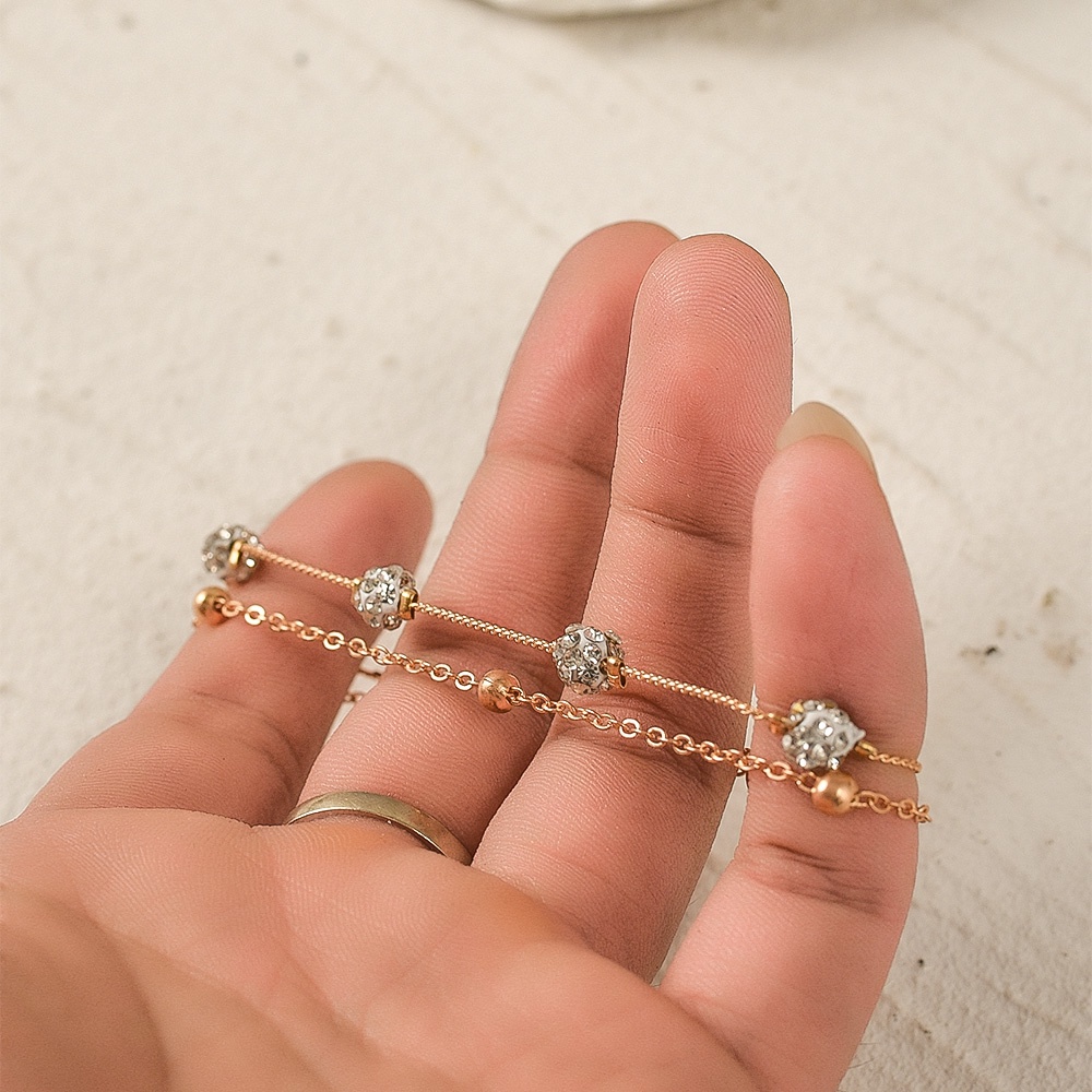 Lắc Chân Hai Lớp Đính Hạt Kim Cương Phong Cách Boho Thời Trang Cho Nữ