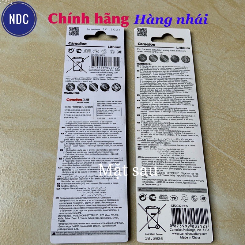 [Chính Hãng-Có Tem Phụ]Pin 3V Lithium Camelion CR2450/CR2430/CR2032/CR2025/CR1632/CR1620/CR1220