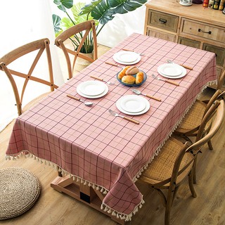 Khăn trải bàn canvas nhiều kích thước họa tiết sọc caro kẻ hồng KB018
