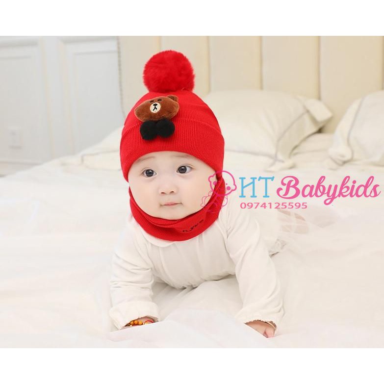 Set Mũ Len Cho Bé Hình Gấu Siêu Đáng Yêu [ SIÊU RẺ ]