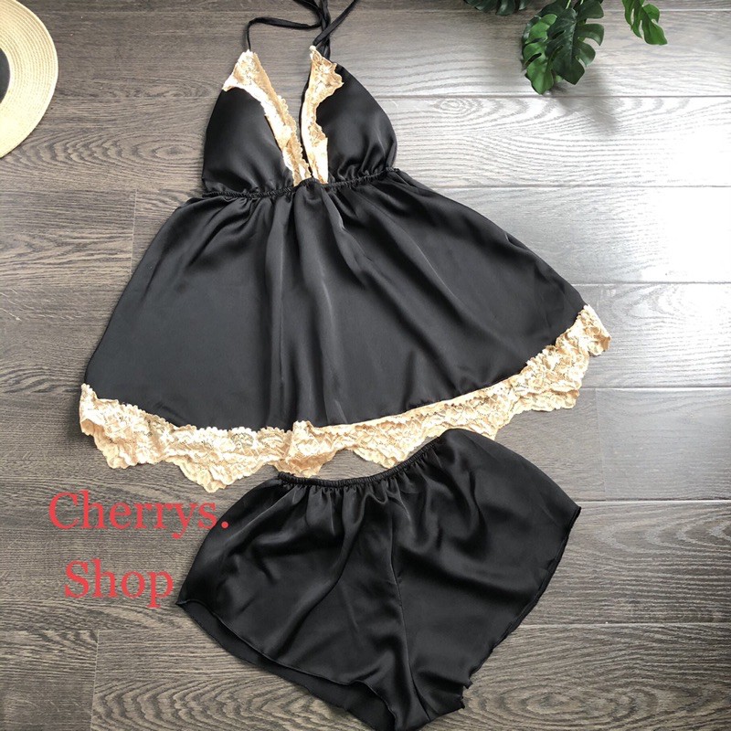 Váy ngủ sexy -Đầm ngủ sexy phối gen kem quần chất satin fom dưới 58 kg siêu sexy