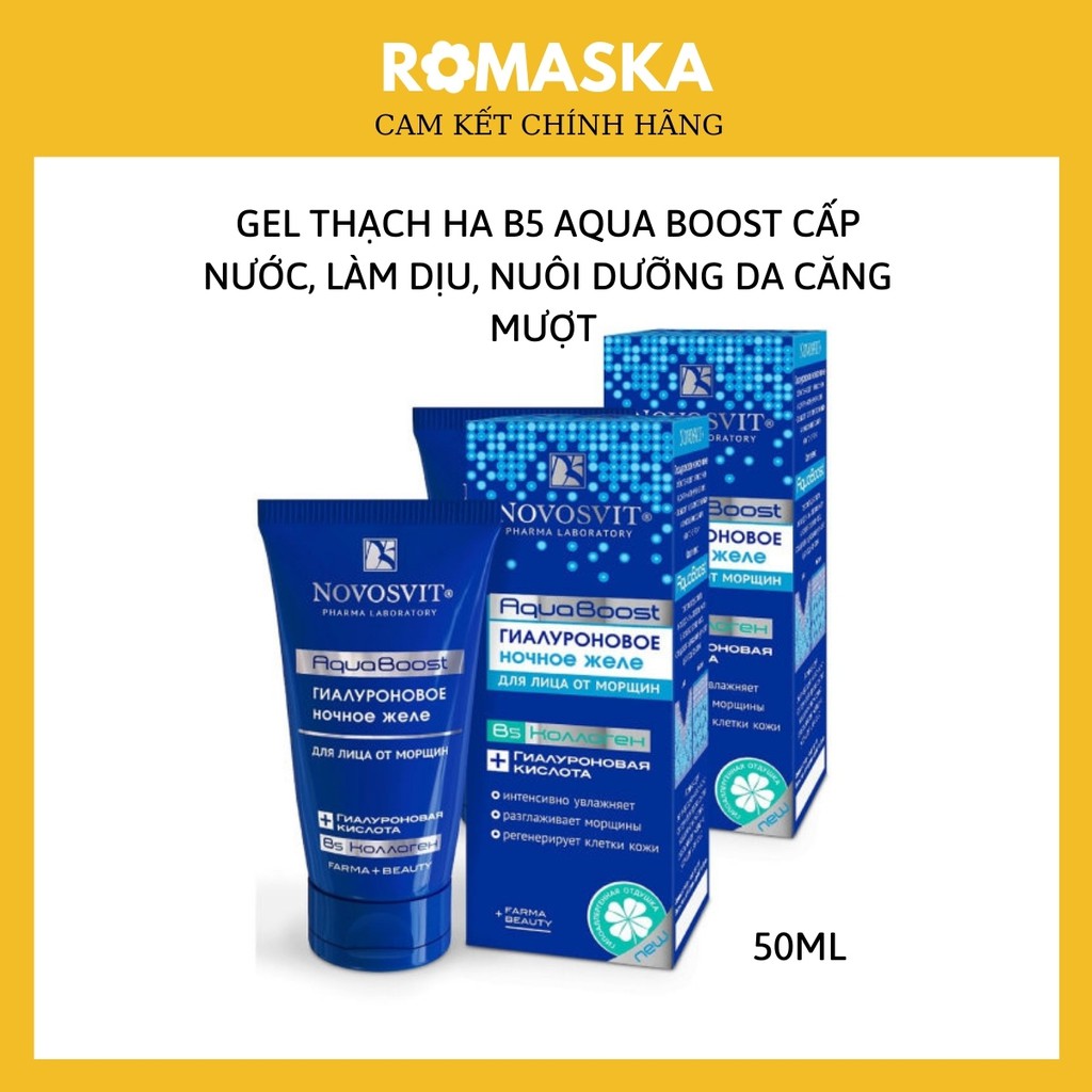 Gel thạch Novosvit HA B5 Aqua Boost cấp nước, làm dịu, nuôi dưỡng da căng mượt 50ML