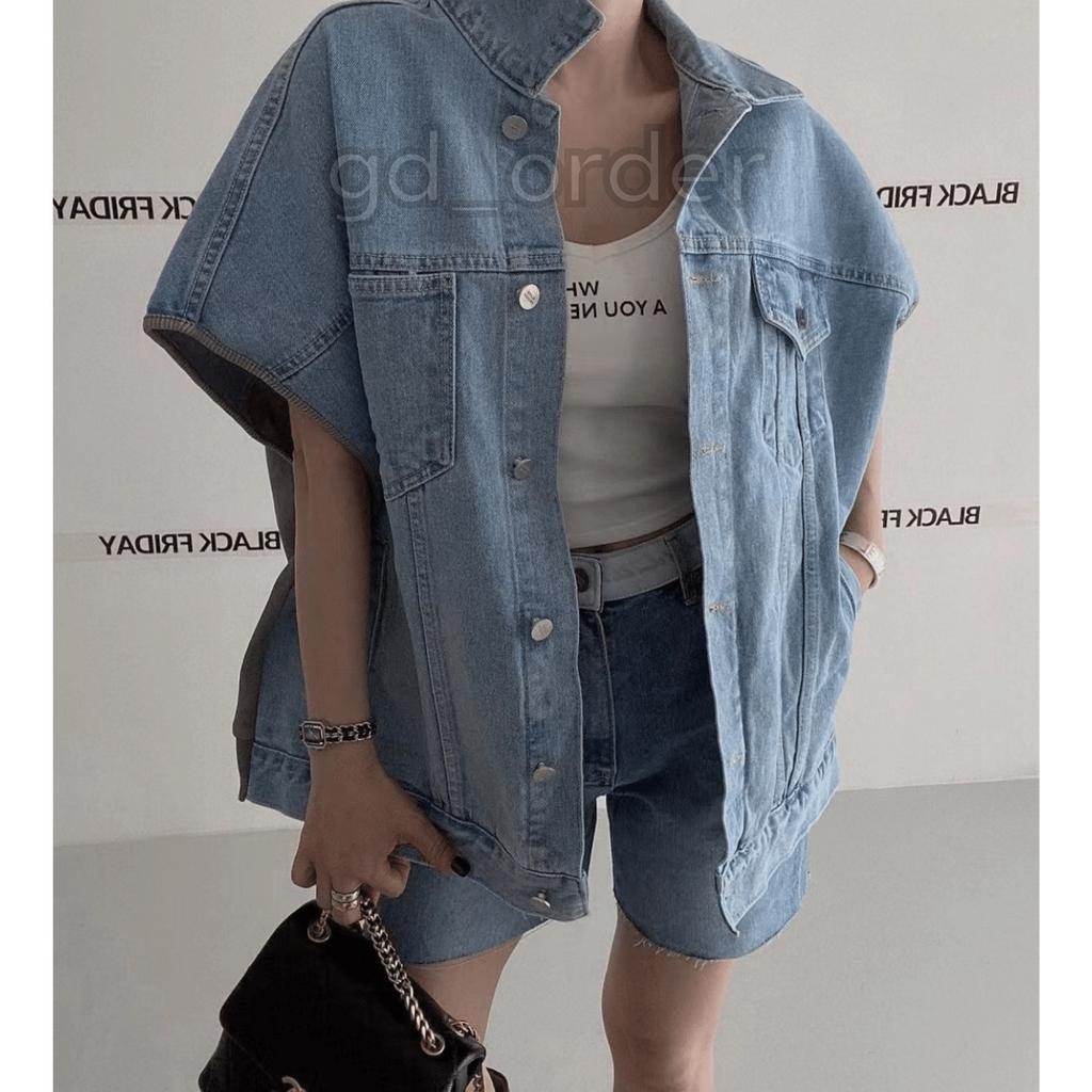 Kh11|Áo khoác jeans bò tanktop cá tính hàn quốc chất denim rộng túi hộp đi chơi, đi học gd_order