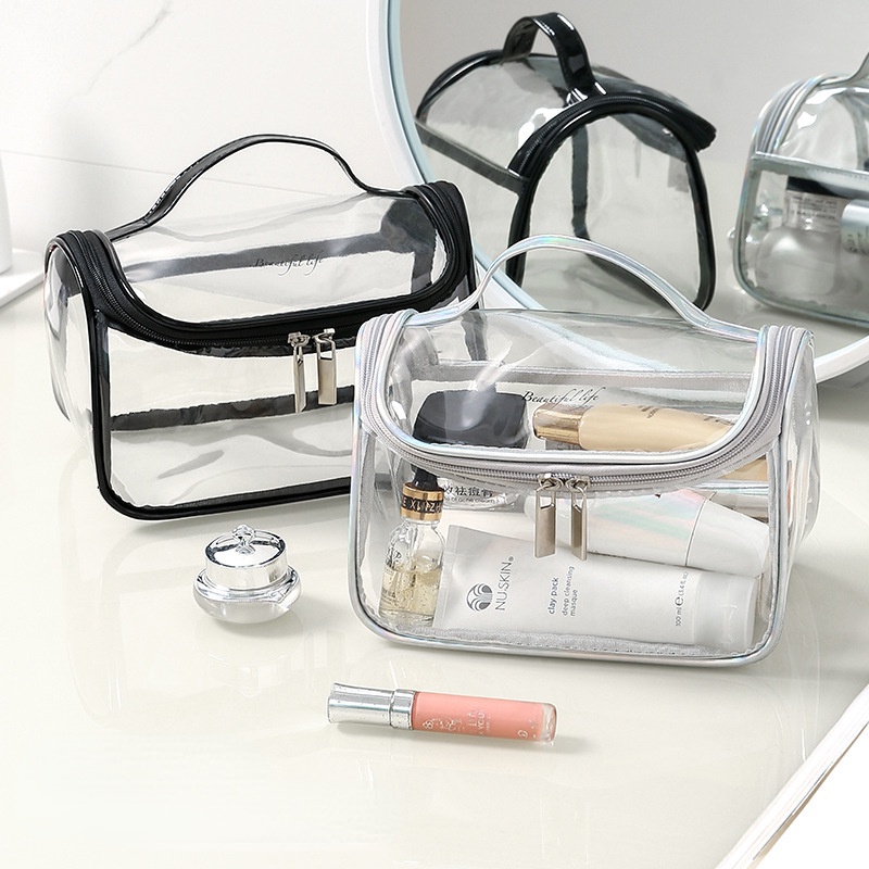 Túi Đựng Mỹ Phẩm Trong Suốt Chống Thấm Nước Chia Ngăn Khô Ướt Tiện Dụng