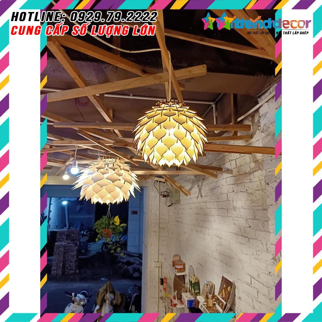 Đèn gỗ đèn trần gia công trang trí phòng khách và Quán Cafe - Trà sữa ( Đèn Atiso cánh nhỏ) TRENDDECOR.vn