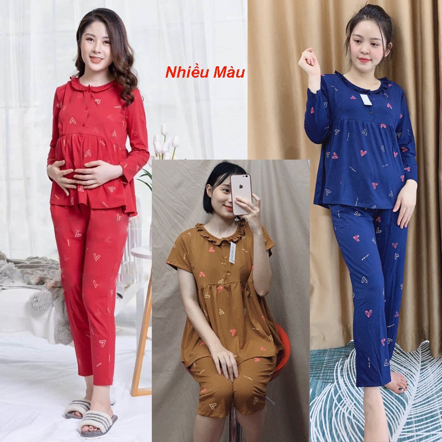 Bộ bầu và sau sinh TIM MỚI kéo khóa cho con bú, chất cotton mềm mịn cho mẹ bầu mặc nhà Thu Đông