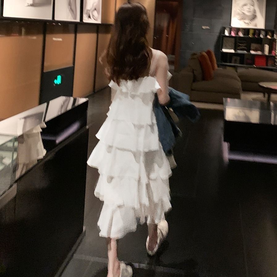 Đầm Midi Hai Dây Cổ Chữ V Thời Trang Mùa Hè 2022 Mới Dành Cho Nữ