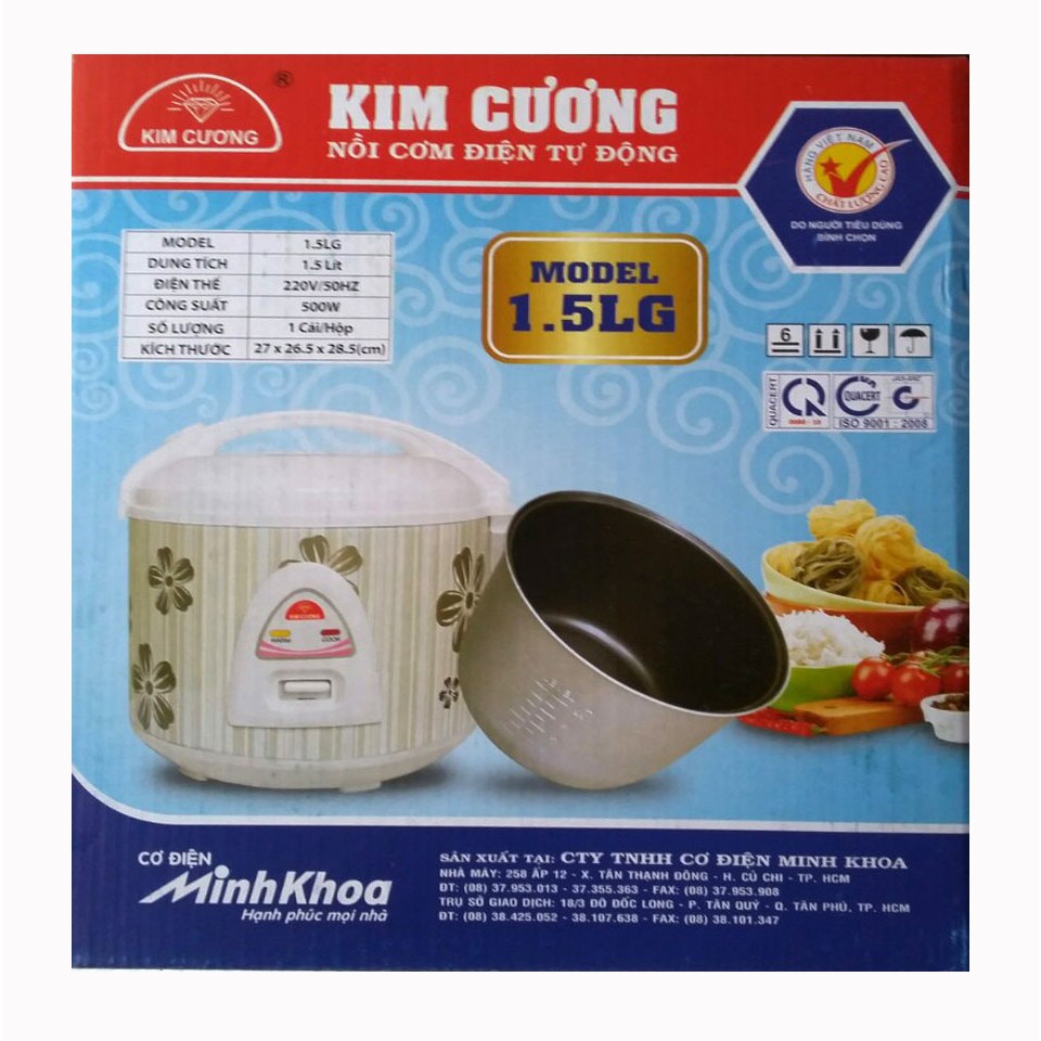 Nồi cơm chống dính KIM CƯƠNG đủ size 1.2L-1.5L-1.8L-2.2LKC-LG giao hàng chính hãng ( Bảo Hành 12 tháng )