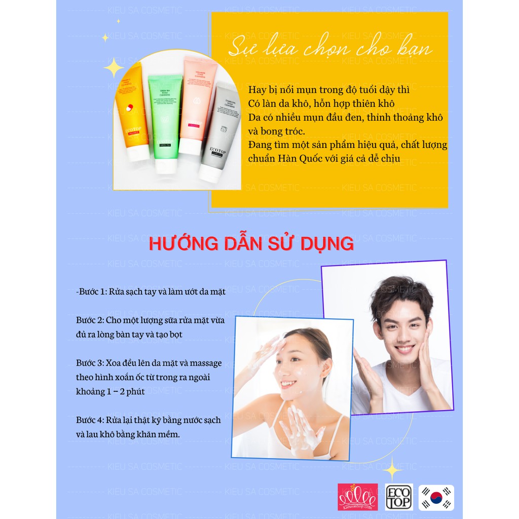 Sữa rửa mặt làm sạch sâu Hàn Quốc Ecotop Foam Cleansing 120ml - Đủ Mùi