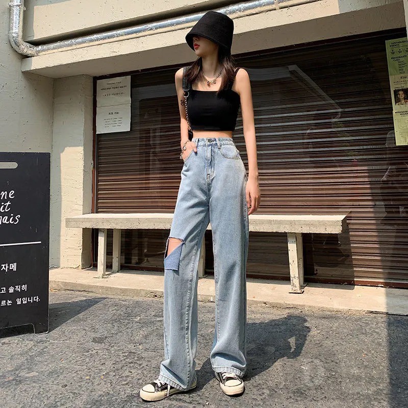 Quần jean Daduhey lưng cao ống rộng cá tính thời trang cho nữ