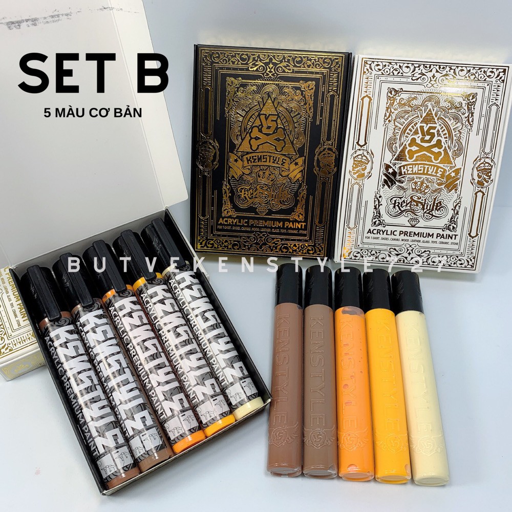 ★ 5 Bút Vẽ 𝗞𝗘𝗡𝗦𝗧𝗬𝗟𝗘 Trên Áo Giày Nón Màu Cơ Bản (Nâu/Coffee/Cam/Vàng/Vàng Chanh)★