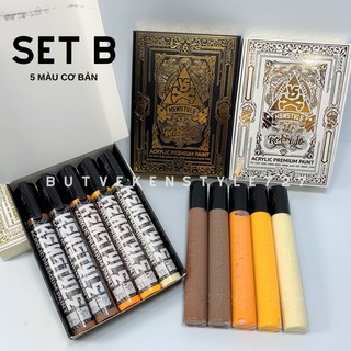 [𝗦𝗘𝗧 𝗕] ★ 5 Bút Vẽ 𝗞𝗘𝗡𝗦𝗧𝗬𝗟𝗘 Trên Áo Giày Nón Màu Cơ Bản (Nâu/Coffee/Cam/Vàng/Vàng Chanh)★