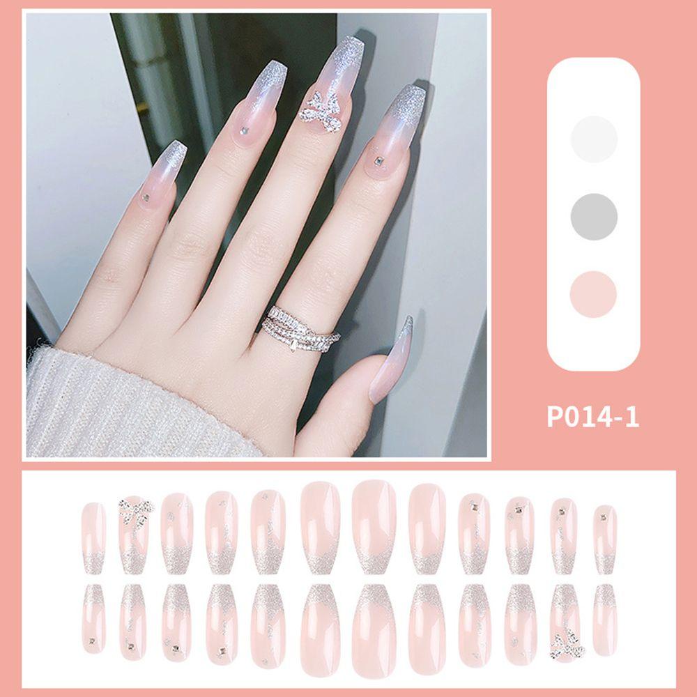 Bộ 24 Móng Tay Giả Màu Hồng Họa Tiết Trái Tim Xinh Xắn