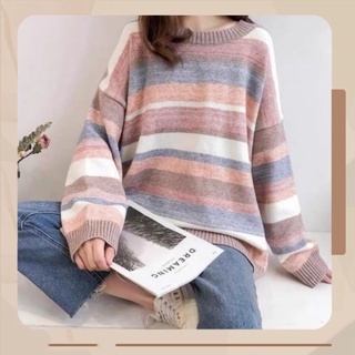 Áo Len Kẻ Hồng Chất Len Mịn Dày Dặn Style Hàn Quốc