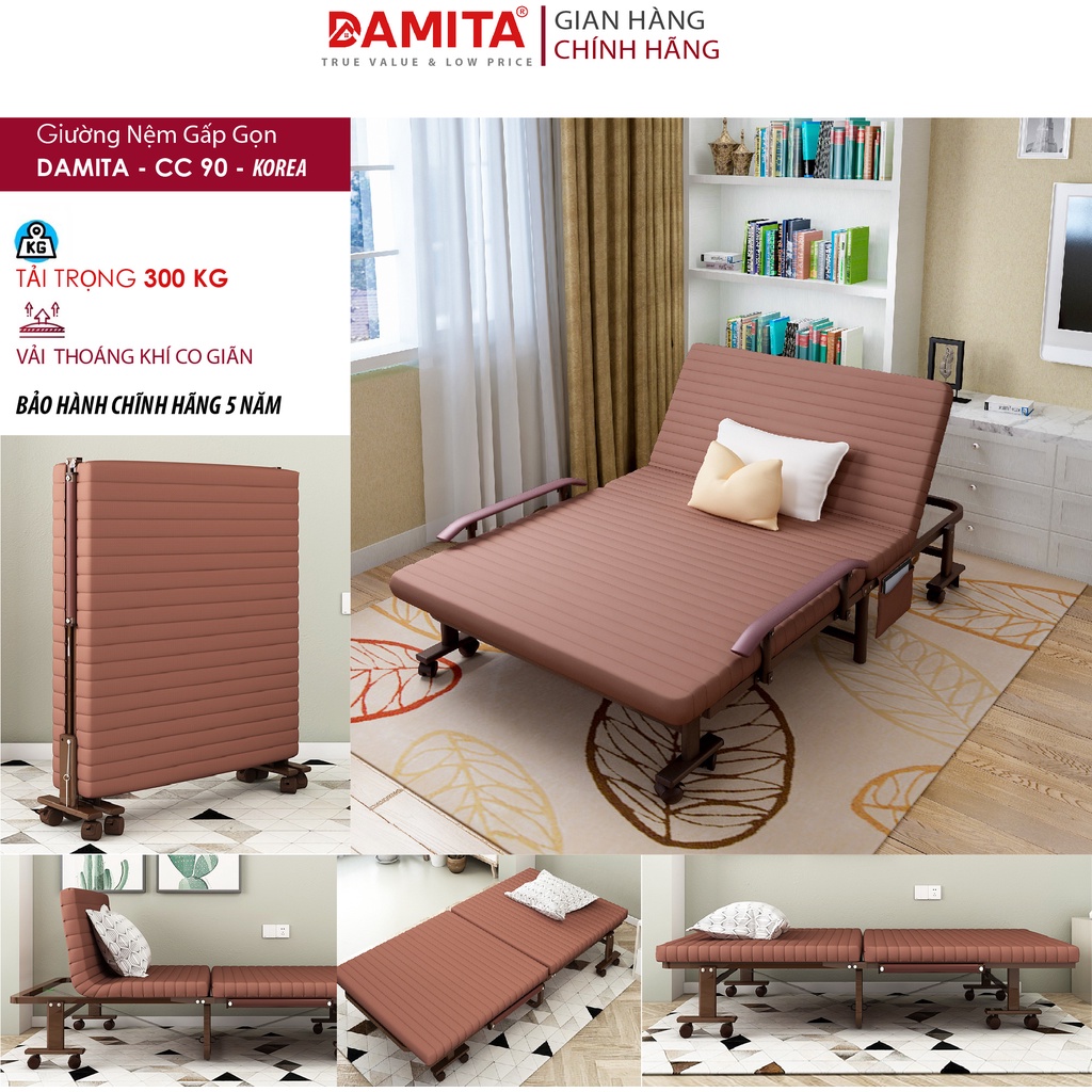 Giường Gấp xếp gọn nâng đầu đa năng kiểu dáng Hàn Quốc DAMITA CC-90 bảo hành 2 năm hàng nhập khẩu