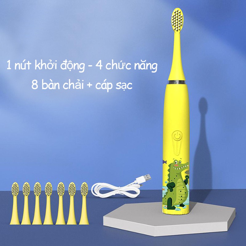 Máy đánh răng chạy bằng điện họa tiết hoạt hình cho trẻ em - Với 4 cấp độ tặng thêm 7 đầu chải thay chính hãng giá rẻ