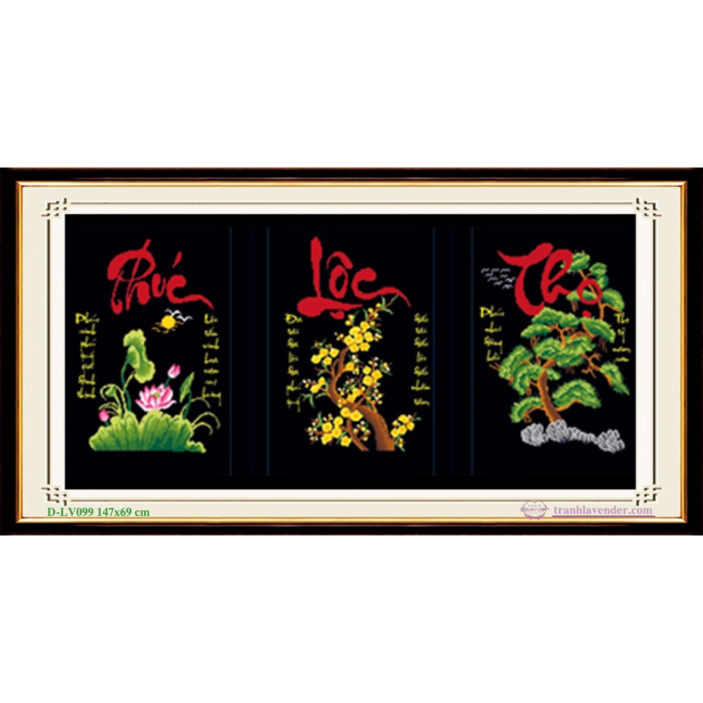 Tranh đính đá Phúc Lộc Thọ LV099 kích thước:147cm x 69cm