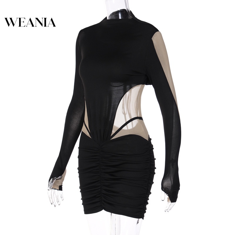 Đầm Dài Tay Ôm Dáng Phối Lưới Hở Lưng Quyến Rũ Dành Cho Nữ