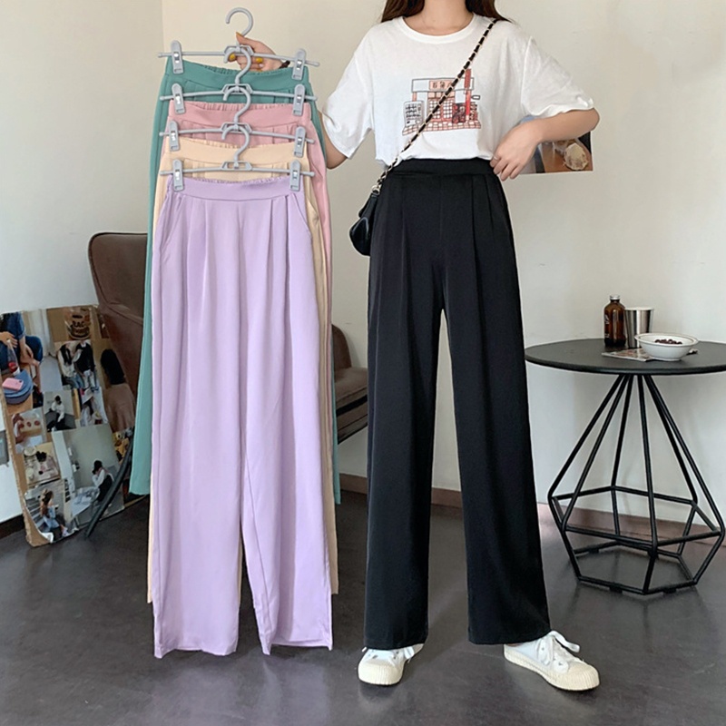 Quần Dài Nữ Ống Rộng Lưng Cao Màu Sắc Thanh Lịch