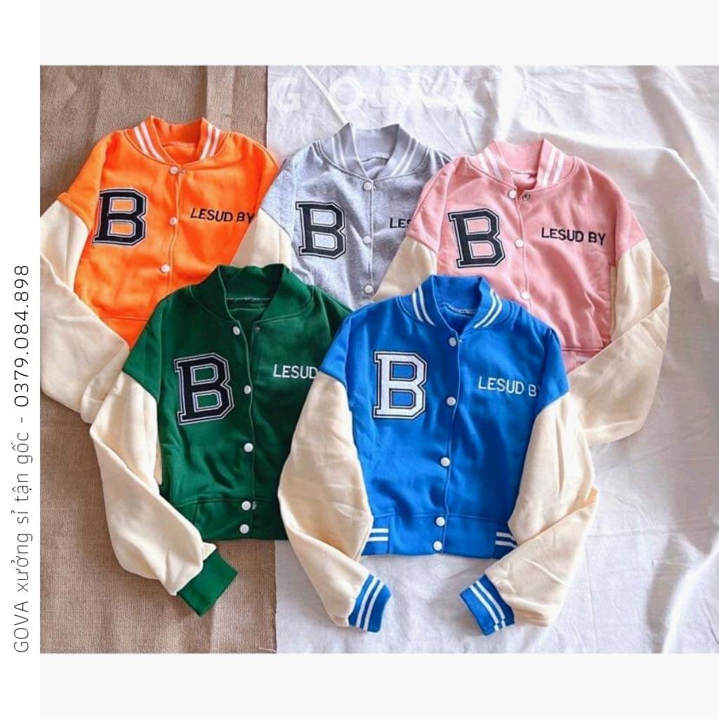 Áo Khoác Bomber Croptop Nỉ THÊU CHỮ B Nữ Form Rộng HOT Mặc Đẹp GOVA