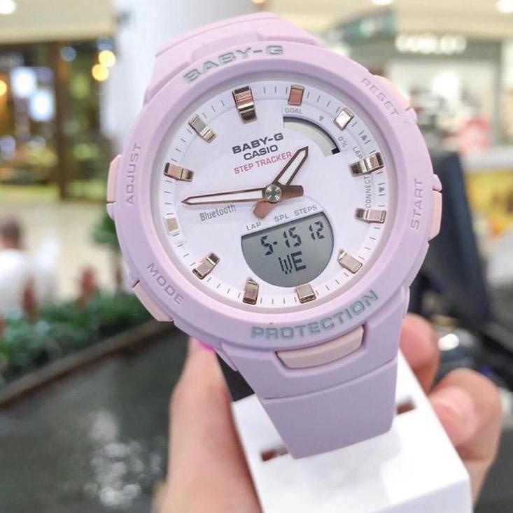(KAD.20Au22A) (GJB) Đồng Hồ Điện Tử Trẻ Em Và Trẻ Em Màu Hồng Đào Lilac Chống Thấm Nước BSAB-100