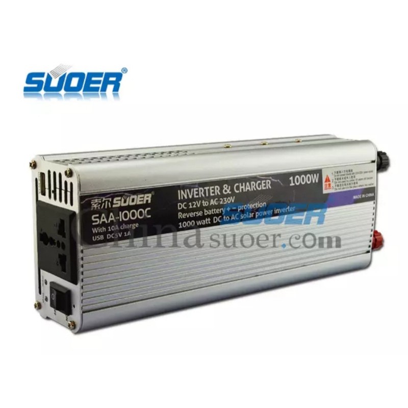 Inverter chuyển đổi điện 12v lên 220v 1000w có sạc ắc quy 10a - SAA-1000C