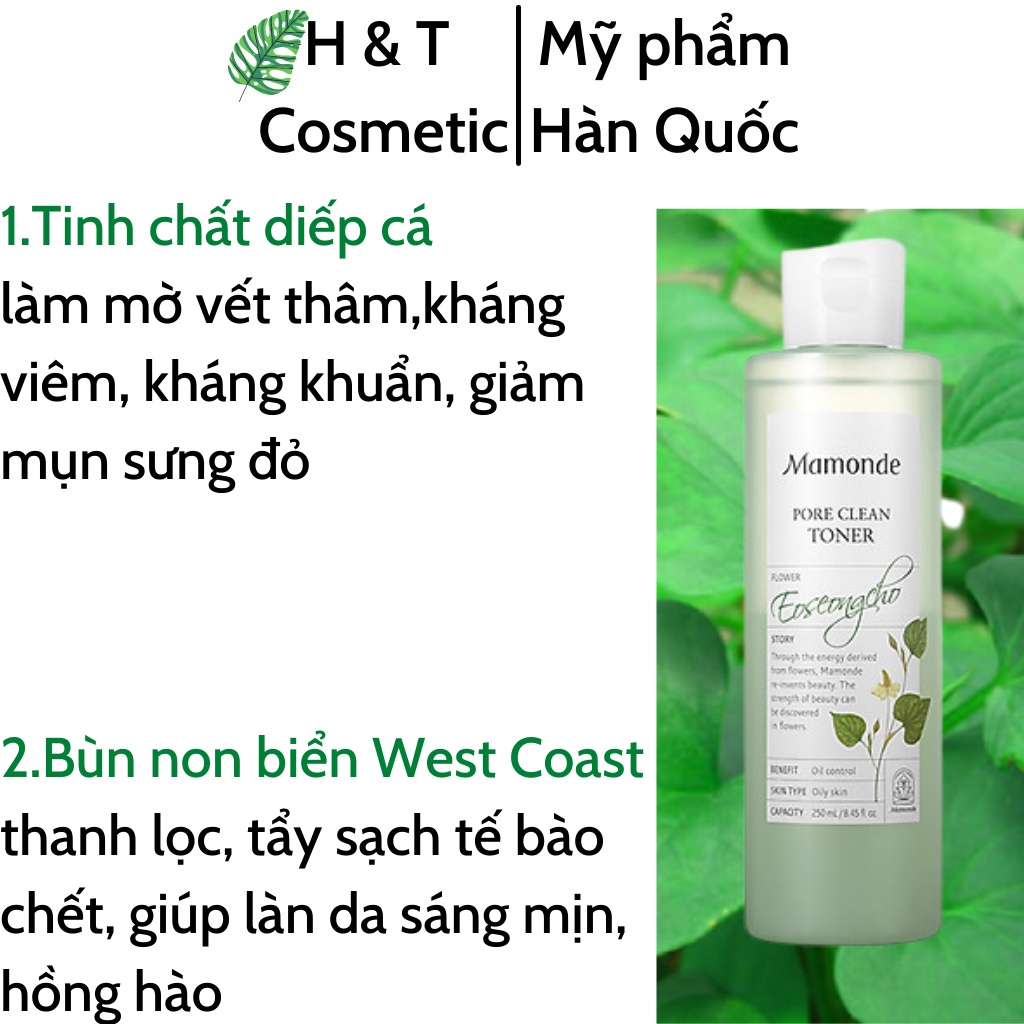 Nước hoa hồng diếp cá MAMONDE 250ml làm sạch và loại bỏ bã nhờn không cồn dành cho da dầu mụn